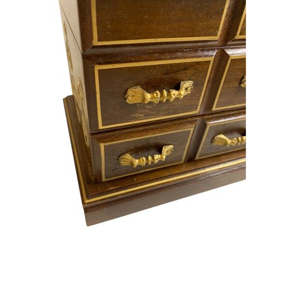 Vintage Refreshed Wood Goldtone Musical Jewelry Box Mirror - Picture 5 of 10